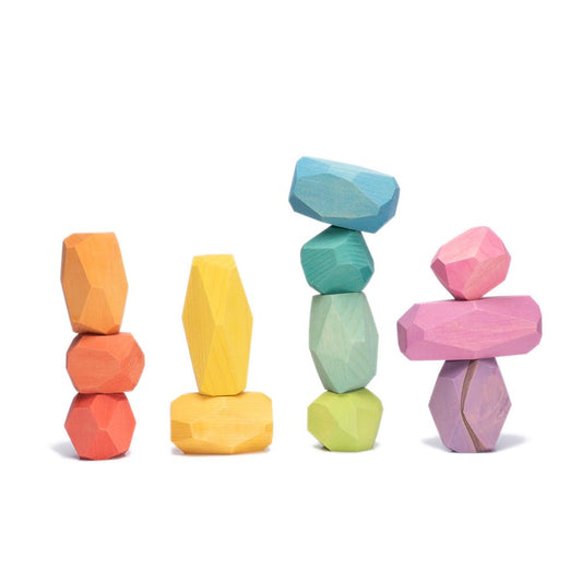 Ocamora 12 Rainbow Teniques Wooden Stacking Stones From Europe