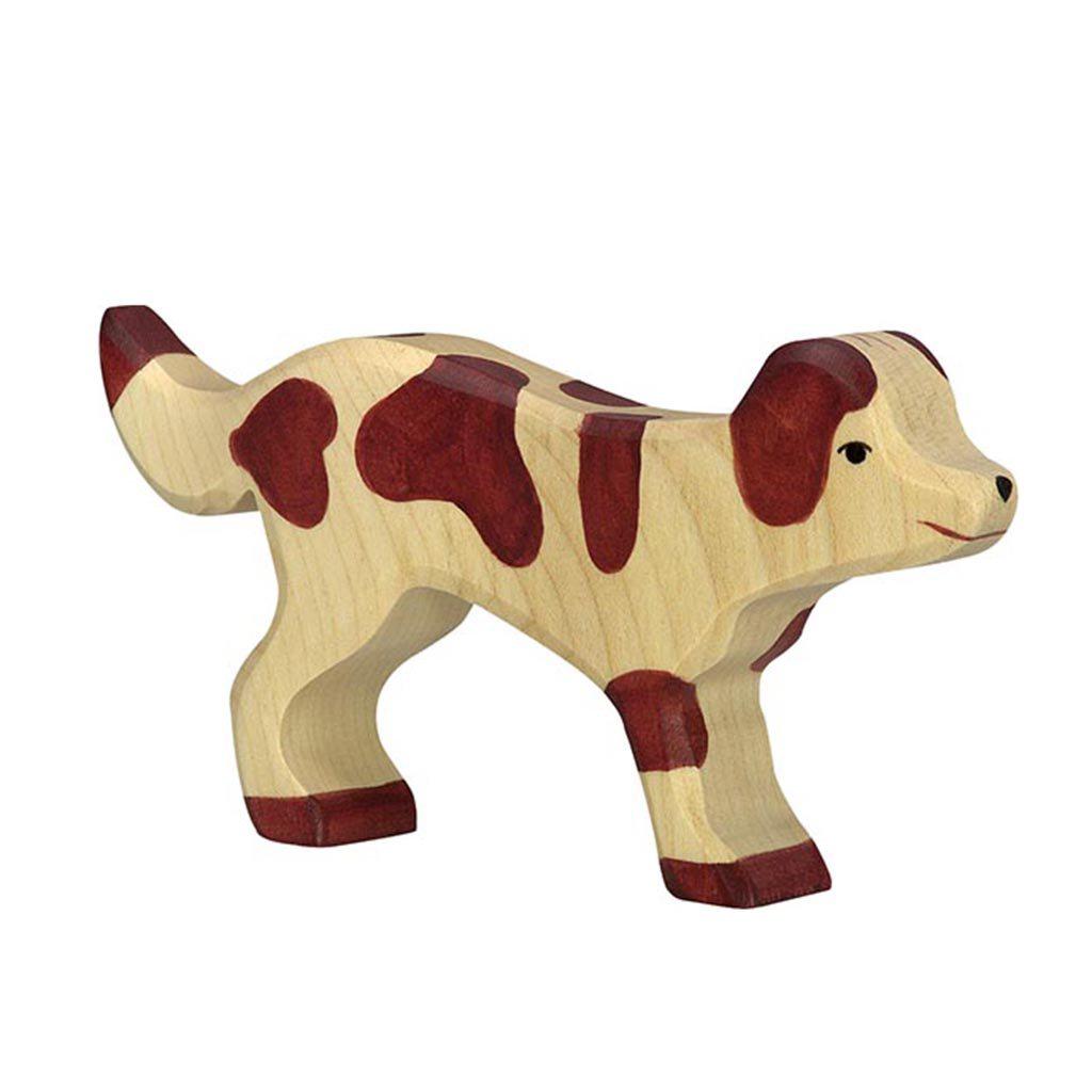 Holztiger Farm Dog With Brown Spots European Wooden Toy Animal
