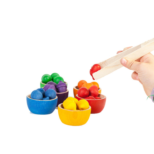 Grapat Bowls & Acorns Wooden Rainbow Colors Sorting Game For Kids