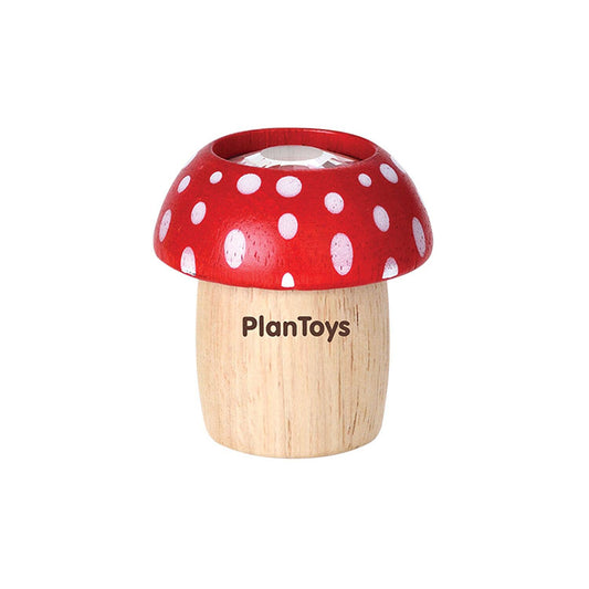 PlanToys Mushroom Kaleidoscope Wooden Waldorf Toy - Random Assorted Colors (Yellow, Green, Red)
