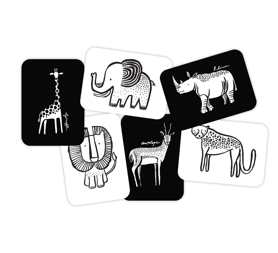 Wee Gallery Art Cards for Baby Safari Animals Black And White
