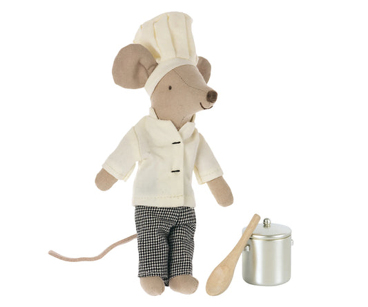 Maileg Chef Big Brother/Sister Mouse with Soup Pot and Spoon
