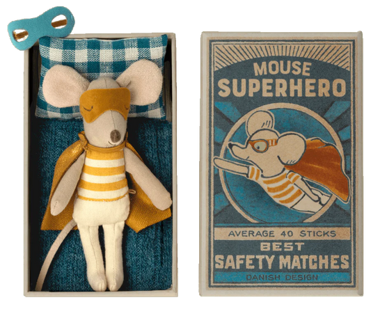 Maileg Superhero Mouse Little Brother In Matchbox