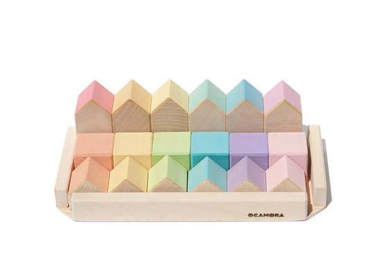 Ocamora Little Houses & Cubes In (PASTEL) Rainbow Colors Quality European Wooden Toys