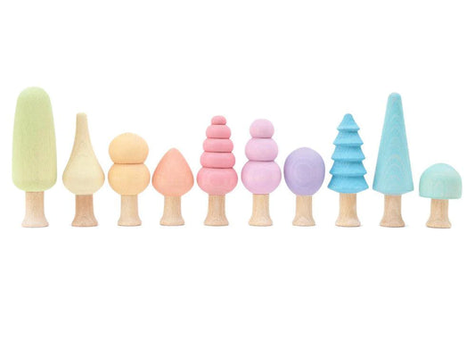 Ocamora 'Bosque' Wooden Forest Trees With 10 Pieces In (PASTEL) Rainbow Colors